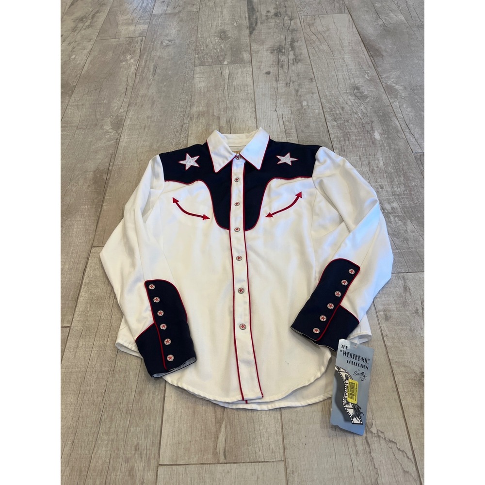 Scully Western Collection Star Embroidered Patriotic Shirt White Navy Red PL-678 - Picture 3 of 7